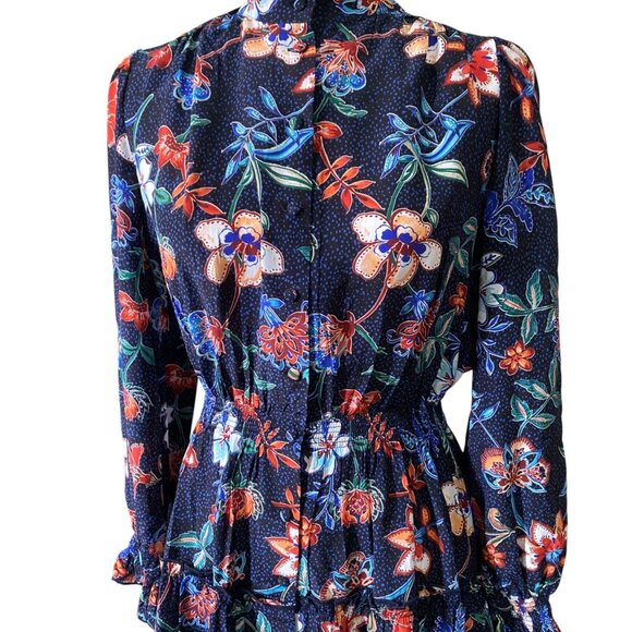 Hunter Bell Women's Joplin Dress Floral Silk Size Small Ruffle High Neck - Picture 6 of 11